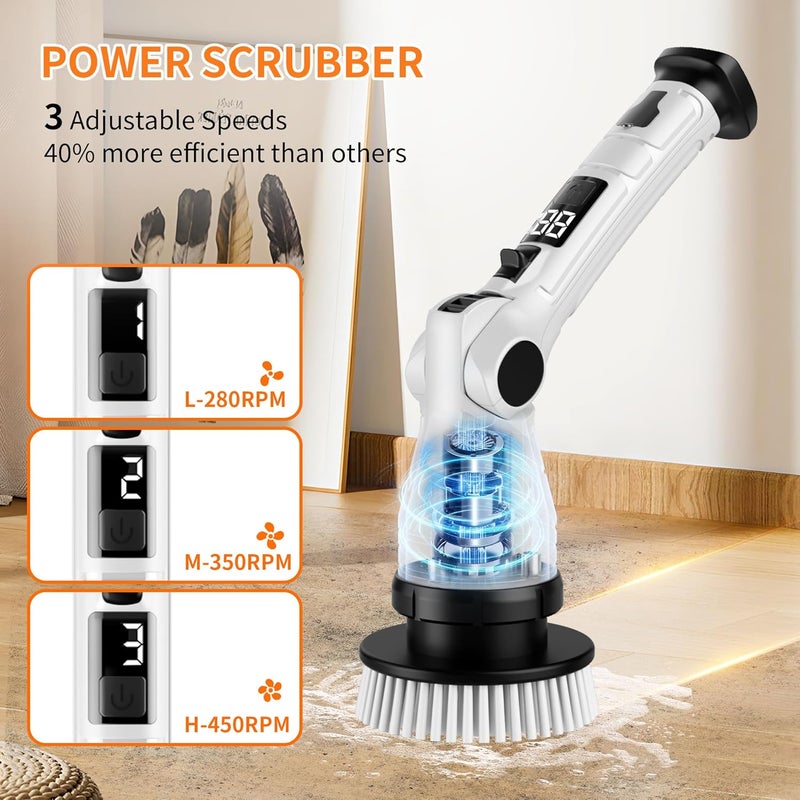 KELAWE Electric Spin Scrubber, Power Electric Scrubber for Cleaning, Shower Cordless Cleaning Brush with 6 Adjustable Angles,8 Brush Heads, 3 Speed Mode, Electric Cleaning Brush for Bathroom/Tub/Floor/Tile - Image 2